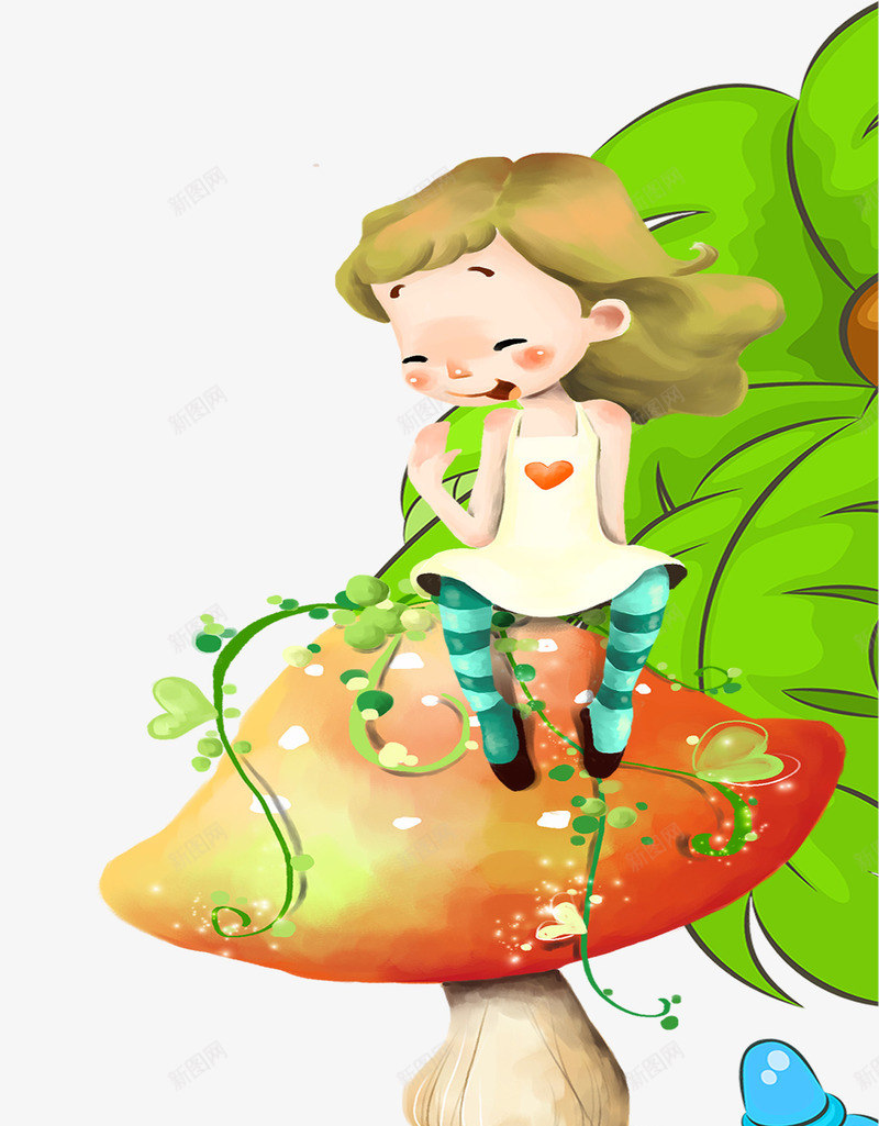 坐在蘑菇上的女孩子png免抠素材_新图网 https://ixintu.com 女孩 藤蔓 蘑菇