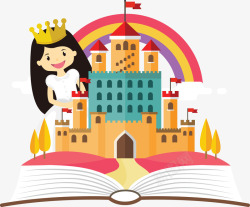 堆城堡的女孩故事书里的公主矢量图高清图片
