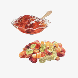 草莓酱手绘水果糖和水果酱手绘画片高清图片
