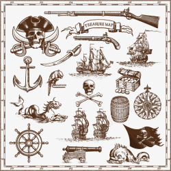 手绘海盗主题元素素材