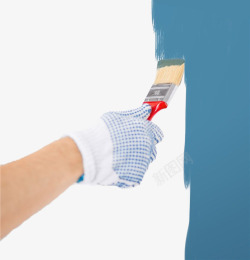 涂颜料的手蓝色墙刷高清图片