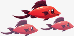 红色卡通鱼群素材