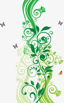 手绘底色绿色藤蔓花纹高清图片
