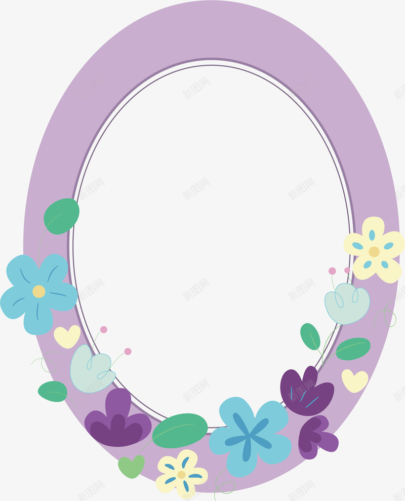 紫色边框png免抠素材_新图网 https://ixintu.com 创意 印花 椭圆 紫色 装饰 边框 鲜花