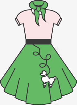 绿色卡通印花裙子素材