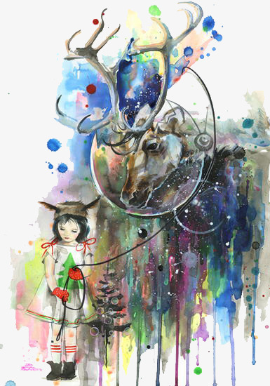 海洋png免抠素材_新图网 https://ixintu.com 小女孩 彩绘 油画 海洋