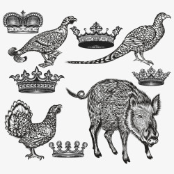 皇冠与动物素描素材