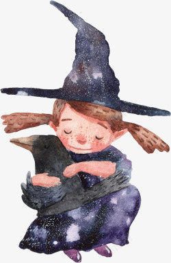 魔女帽子可爱的万圣节女巫手绘高清图片