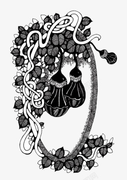 茄子架藤蔓黑白装饰图素材