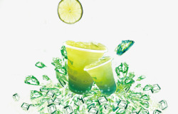 移动的柠檬实物冰块绿茶柠檬高清图片
