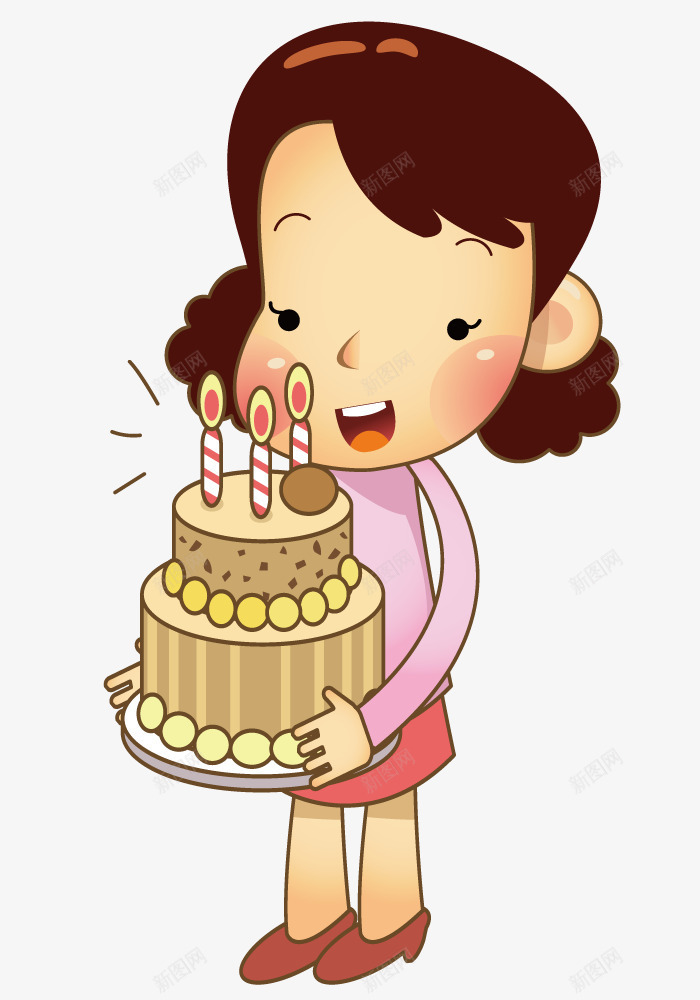 捧着蛋糕的女孩png免抠素材_新图网 https://ixintu.com 人物 庆祝 手绘 插画 甜品 蛋糕