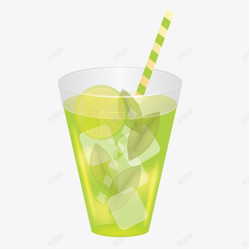 绿色的果汁杯png免抠素材_新图网 https://ixintu.com PNG素材 冰块 果汁杯 绿色