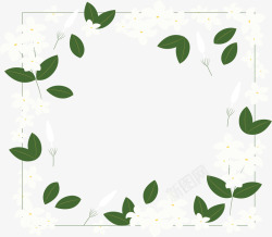 白色花朵树叶边框矢量图素材