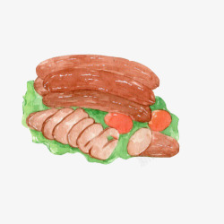 切片香肠肉香肠手绘画片高清图片