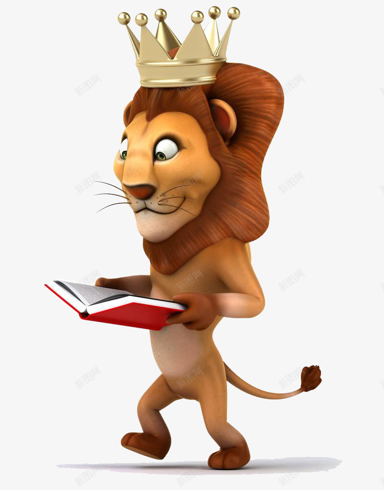 看书的狮子png免抠素材_新图网 https://ixintu.com 动物 卡通 学习 戴皇冠 新加坡狮子 森林动物 狮子 猛兽 看书 野兽