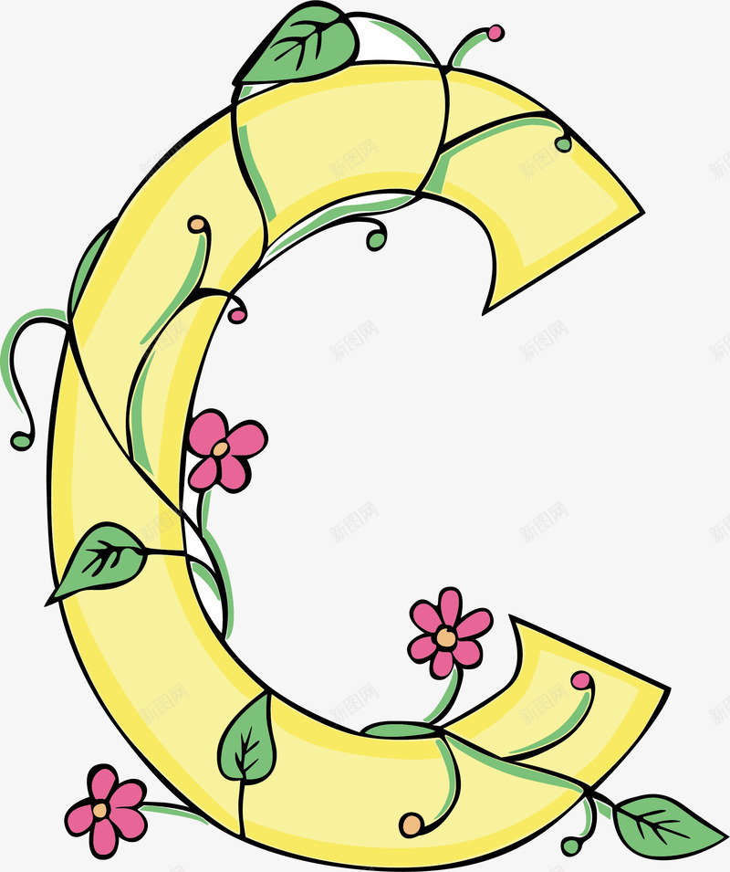 字母png免抠素材_新图网 https://ixintu.com C 字母 花藤 黄色