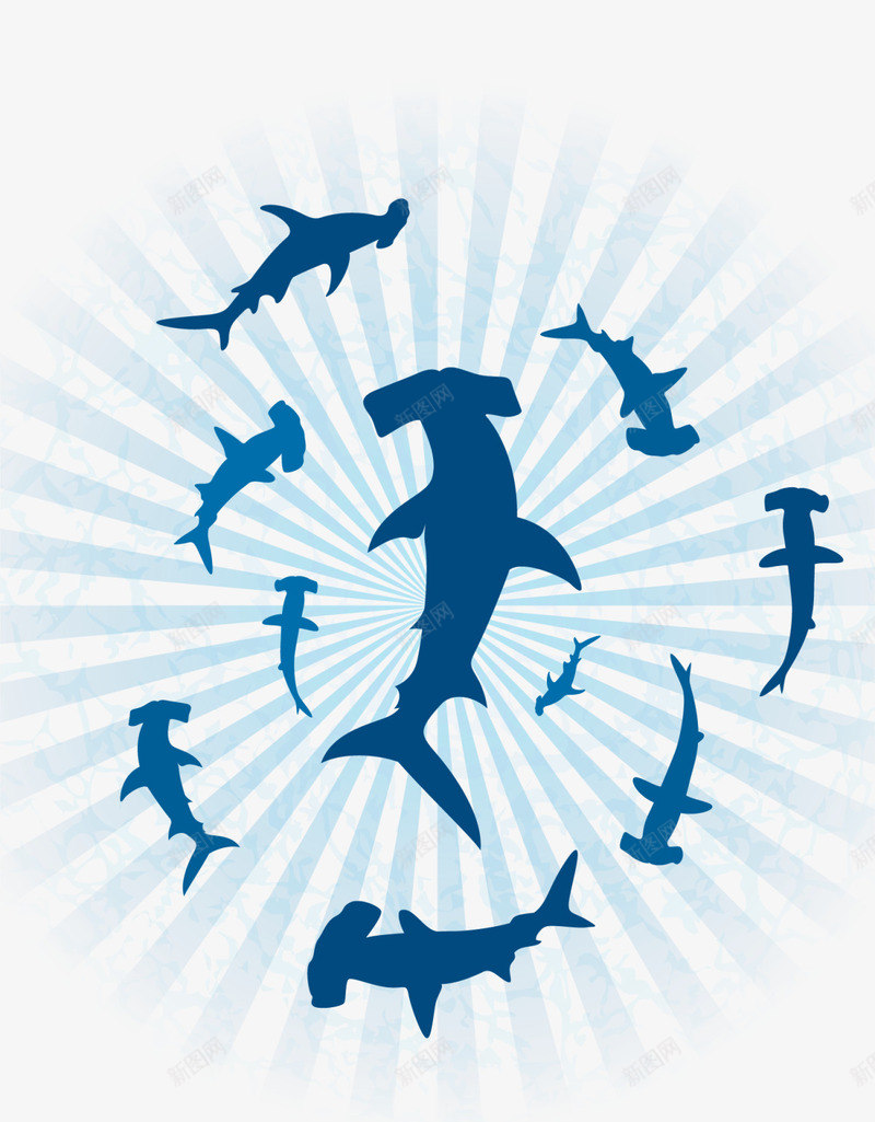 蓝色梦幻大海鲨鱼群png免抠素材_新图网 https://ixintu.com 6月8号 世界海洋日 大海 自然 蓝色鲨鱼 鲨鱼群