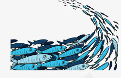蓝色海底洄游的鱼群矢量图素材