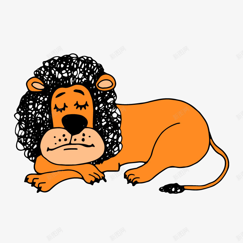 睡觉的大狮子png免抠素材_新图网 https://ixintu.com 动漫人物头发 动物 卡通 手绘 橘色 狮子 睡觉 绘画 黑色头发