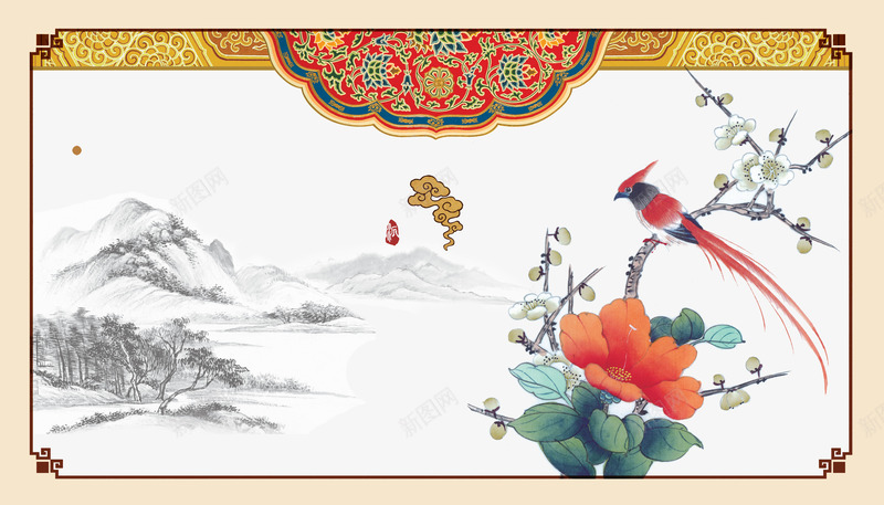 中国风花鸟背景png免抠素材_新图网 https://ixintu.com 中国风 素材背景 花纹 花鸟