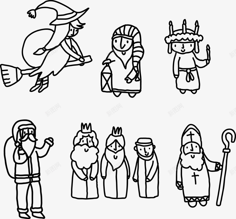 卡通圣诞老人女巫集合png免抠素材_新图网 https://ixintu.com 卡通 圣诞老人 女巫 手绘 扫把 拐杖 皇冠 胡子