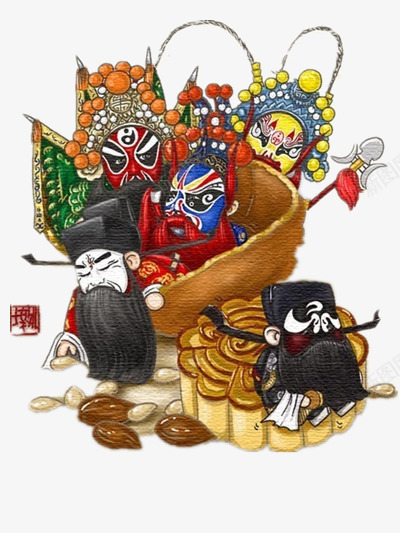 京剧人物png免抠素材_新图网 https://ixintu.com 中秋节 京剧 国粹 月饼 生旦净末丑
