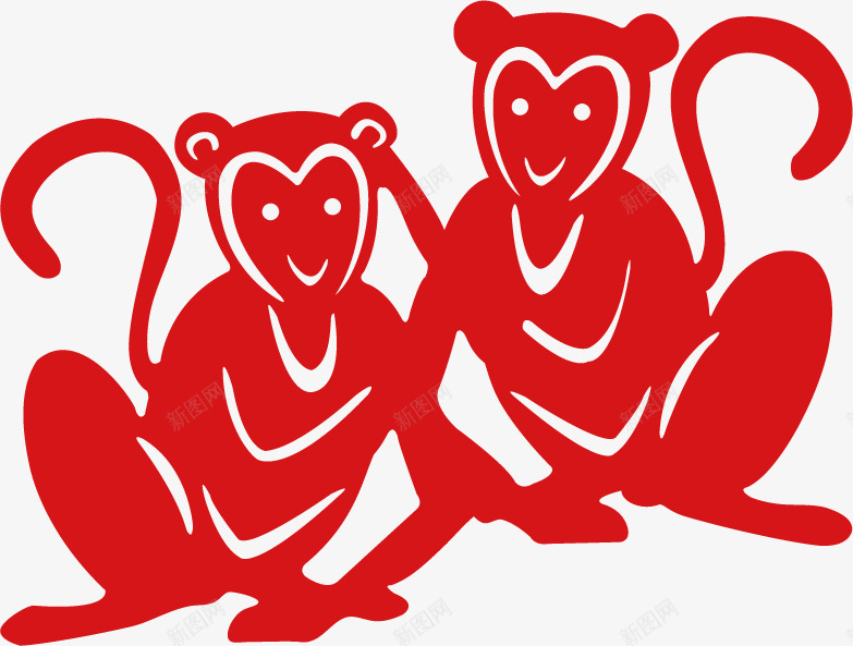 十二生肖剪纸png免抠素材_新图网 https://ixintu.com 剪纸 动物 十二生肖 卡通 猴子 生肖 申猴 红色 色彩 设计