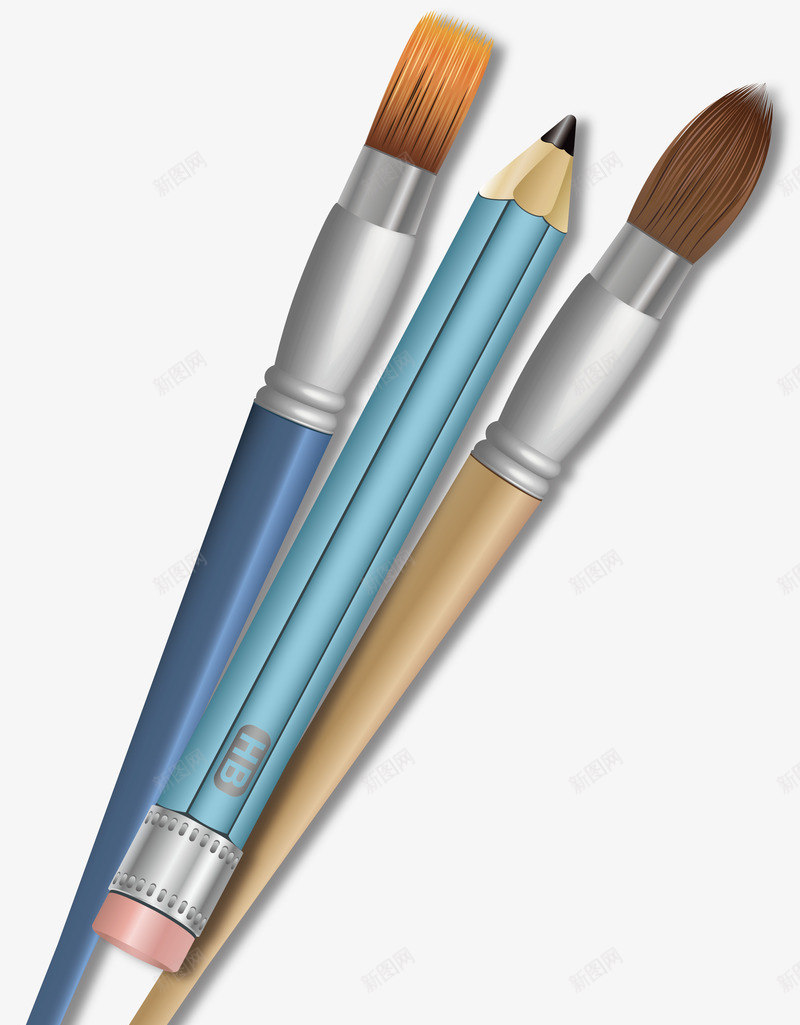 美术用品矢量图ai免抠素材_新图网 https://ixintu.com 画笔 绘画 蓝色 铅笔 矢量图