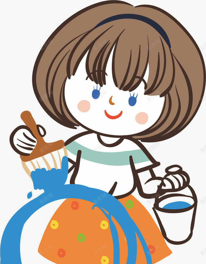 画画的女孩png免抠素材_新图网 https://ixintu.com 卡通人物 彩色 油漆桶 画画的人 笔刷