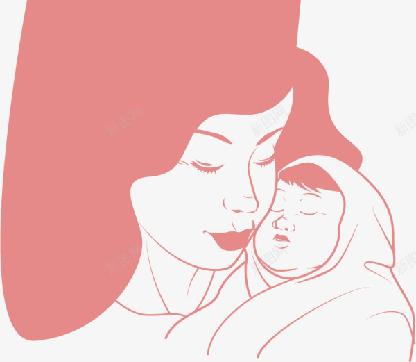 母亲节手绘抱着孩子的妈妈png免抠素材_新图网 https://ixintu.com 头靠头 手绘妈妈 抱着孩子的妈妈 母亲节 母爱 绘画