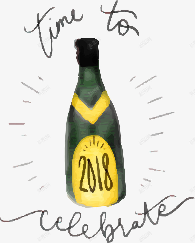 2018新年庆祝图案png免抠素材_新图网 https://ixintu.com 2018狗年 庆祝 水彩 矢量图案 香槟