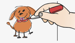 画画手卡通插图手绘画小狗的人高清图片