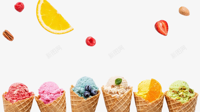 多个冰淇淋png免抠素材_新图网 https://ixintu.com 免抠 冰淇淋 水果 色彩