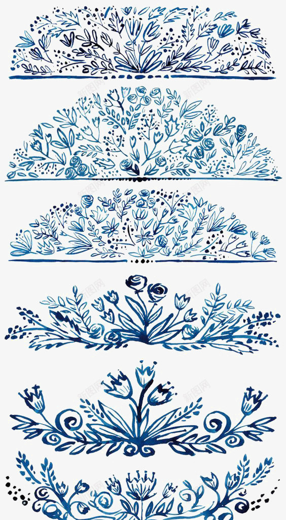 中国风青花装饰png免抠素材_新图网 https://ixintu.com 创意 水墨 水彩 青花印花 青花花纹