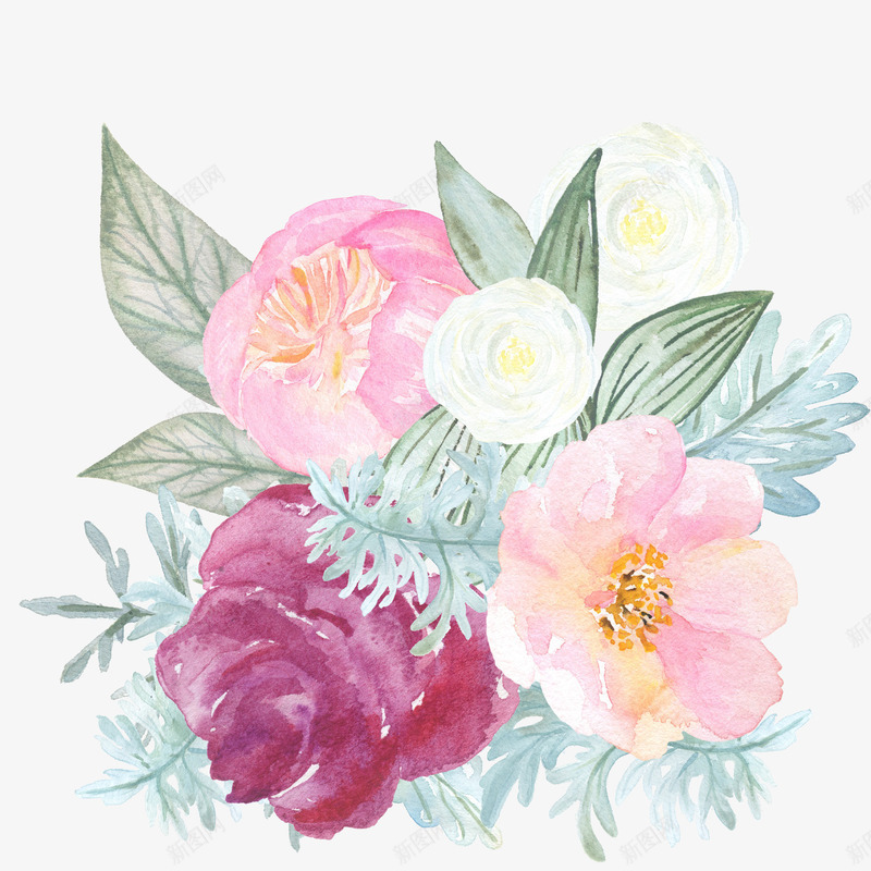 水彩卡通彩色花朵png免抠素材_新图网 https://ixintu.com 创意 卡通 图案 彩色 手绘 水彩 笔刷 花朵 设计