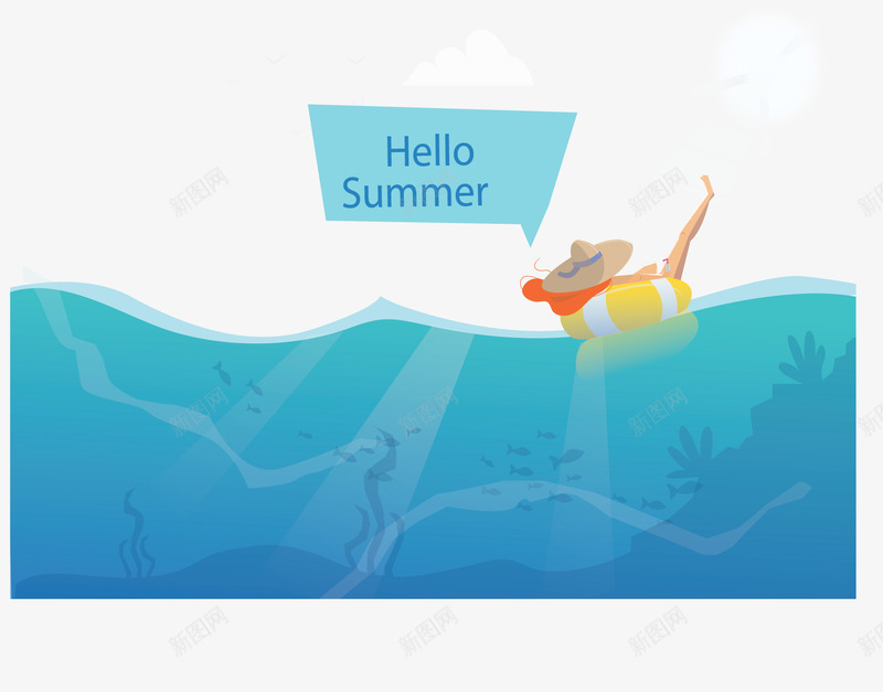 海面上漂浮的度假的人矢量图ai免抠素材_新图网 https://ixintu.com 你好夏天 度假 度假的人 海洋 矢量png 蓝色海洋 矢量图
