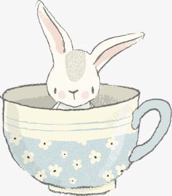 手绘茶杯里的小兔素材