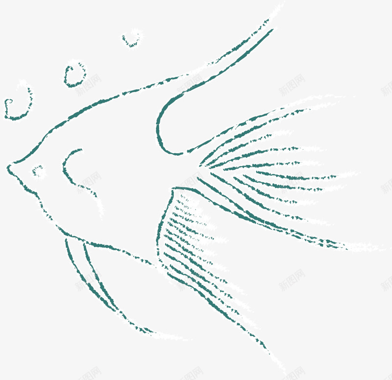 绿色手绘线条海鱼png免抠素材_新图网 https://ixintu.com 6月8号 世界海洋日 大海 热带鱼 线条海鱼 自然