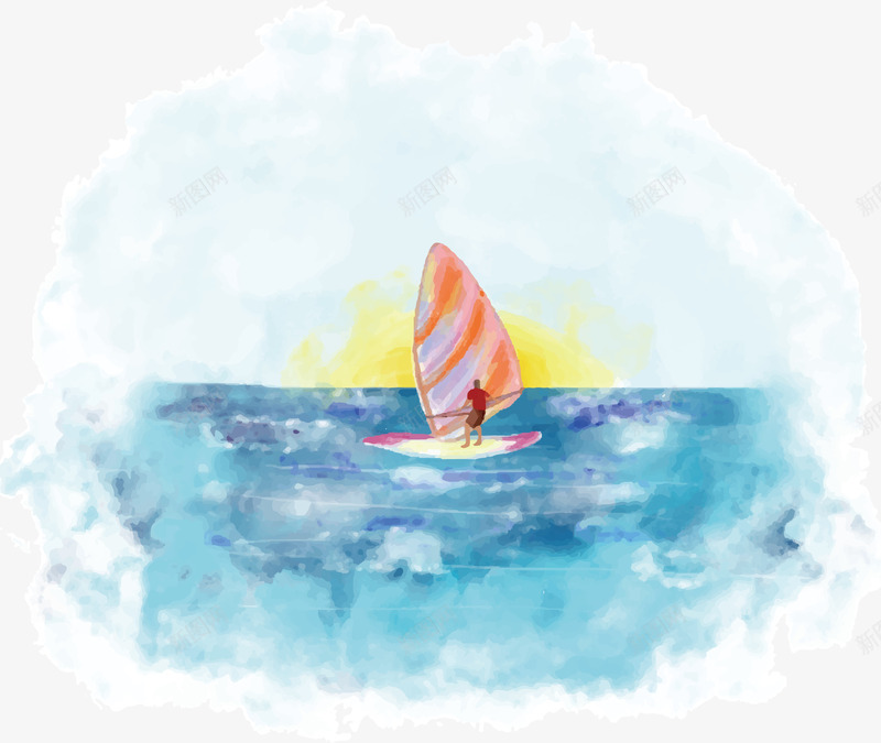 海洋png免抠素材_新图网 https://ixintu.com 卡通手绘 卡通水彩画 帆船 海洋 装饰图案