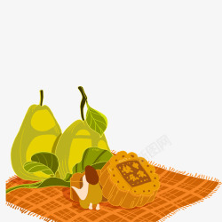 中秋水果中秋月饼与水果卡通高清图片