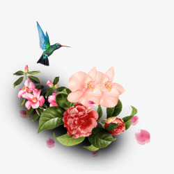 粉色手绘花鸟装饰图案素材