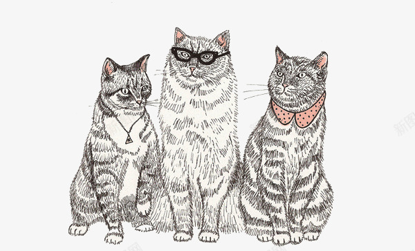 猫咪动物装饰画psd免抠素材_新图网 https://ixintu.com 动物 粉色 线描装饰画 绘画