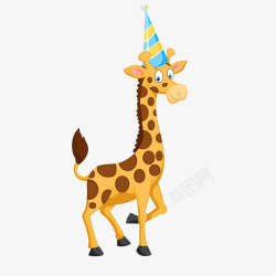派对动物卡通庆祝生日的长颈鹿矢量图高清图片