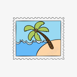 沙滩椰子树邮票矢量图素材