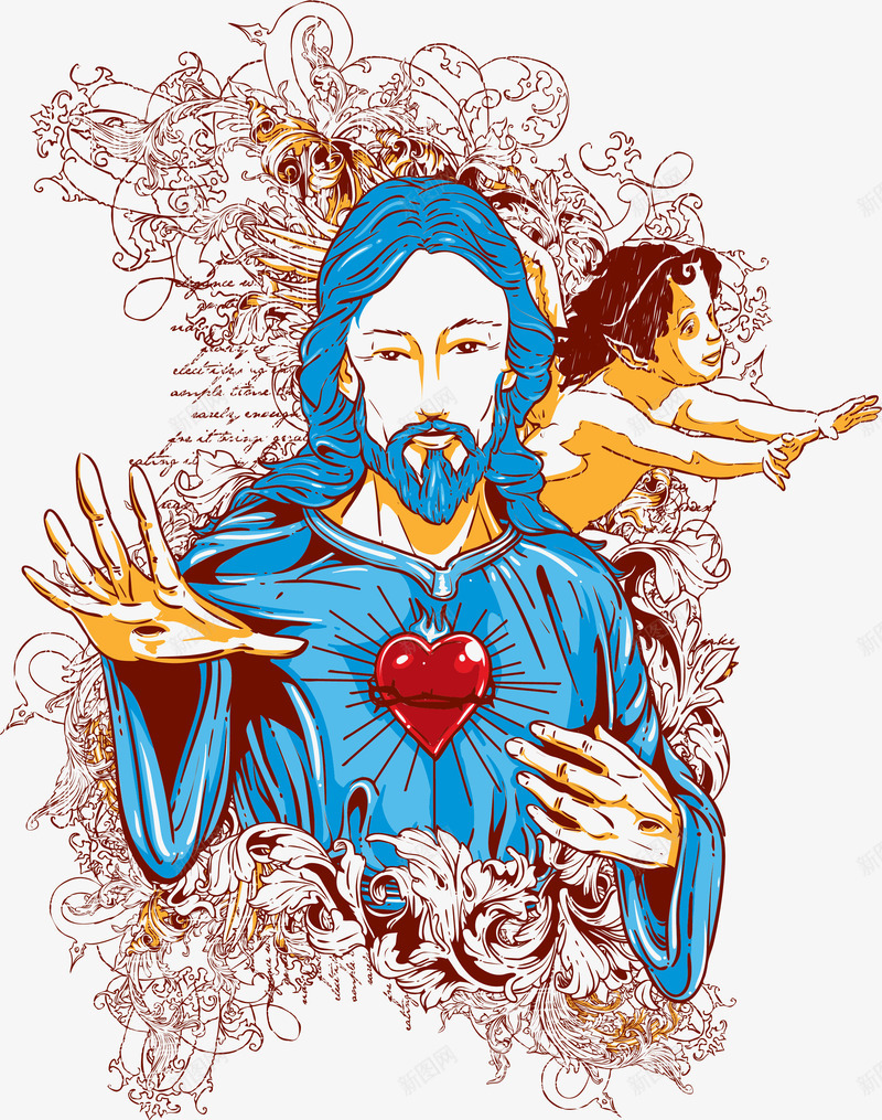 耶稣天使印花png免抠素材_新图网 https://ixintu.com T恤印花图案 印花 天使印花 服装印花 服装印花设计 耶稣