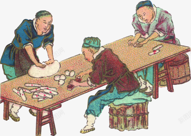中国画做月饼的人中秋png免抠素材_新图网 https://ixintu.com 中国画 中秋 做月饼的人