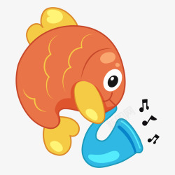 可爱的红鱼卡通可爱世界海洋日红鱼吹喇叭矢量图高清图片