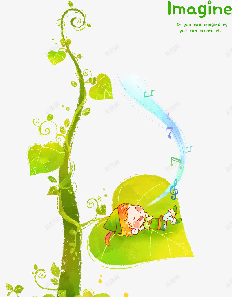 躺在树叶上的小女孩png免抠素材_新图网 https://ixintu.com 卡通 卡通水彩图片 绿萝藤蔓