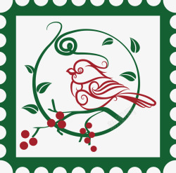 绿色花藤圣诞邮票素材