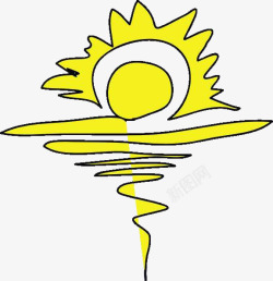 卡通旭日手绘黄色早上的太阳高清图片
